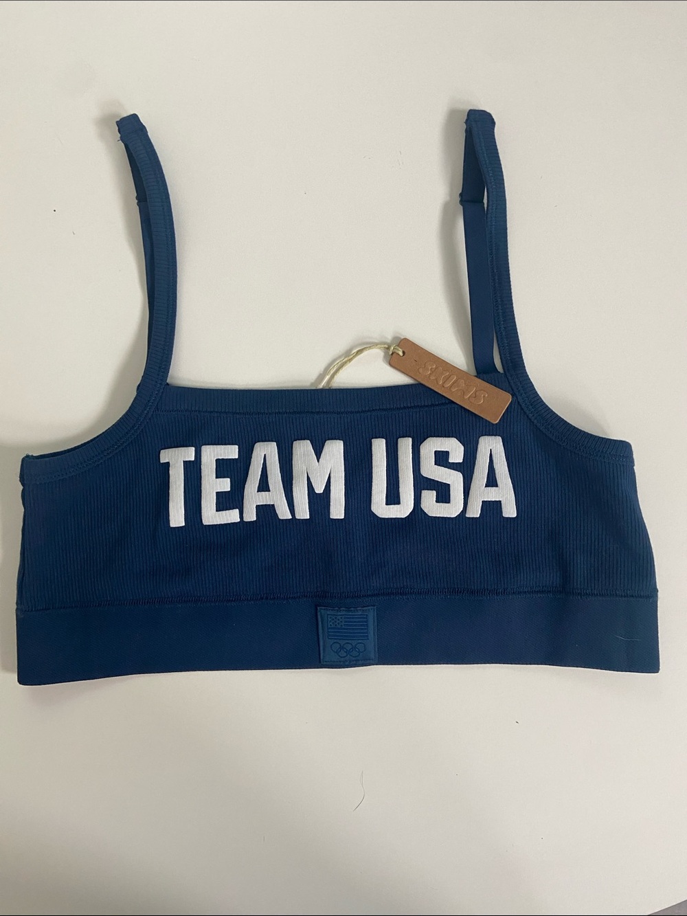 NWT SKIMS Navy 'Team USA' Ribbed Sports Bralette